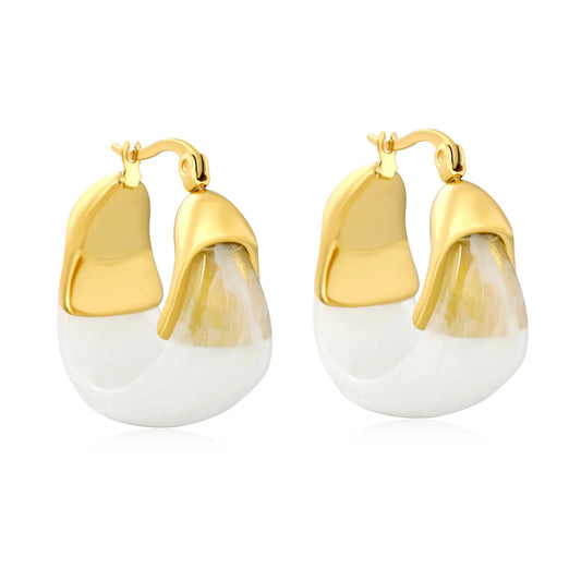 Organic Resin Hoop Earrings with Gold Accent – 18K Gold Plated Statement Hoops | Wholesale MOQ 12