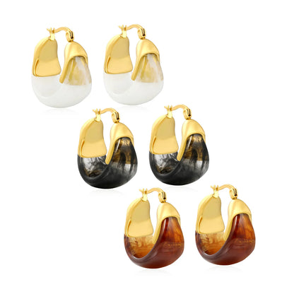 Wholesale Bulk Order Resin Hoop Earrings White Black Amber with Gold Accents – 18K Gold Plated Statement Earrings | MOQ 12