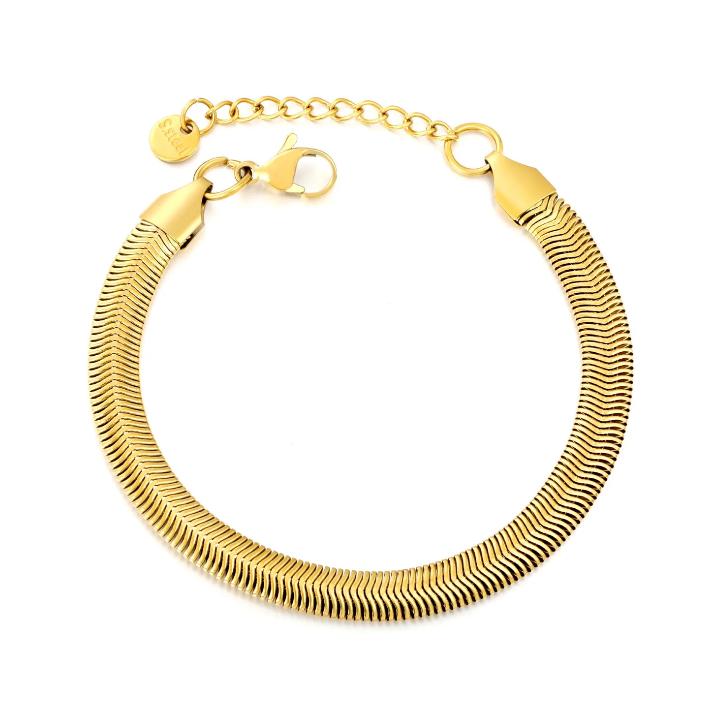 Wholesale 6mm Herringbone Snake Chain Bracelet | 18K Gold Plated | Adjustable Extension | MOQ 12