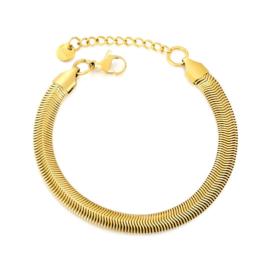 Wholesale 6mm Herringbone Snake Chain Bracelet | 18K Gold Plated | Adjustable Extension | MOQ 12