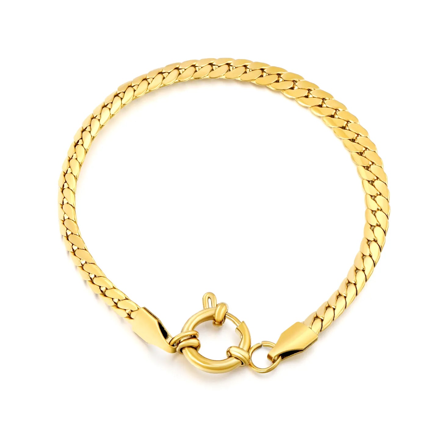 Wholesale 18K Gold Plated 5mm Cuban Link Chain Bracelet | Spring Ring Clasp | MOQ 12