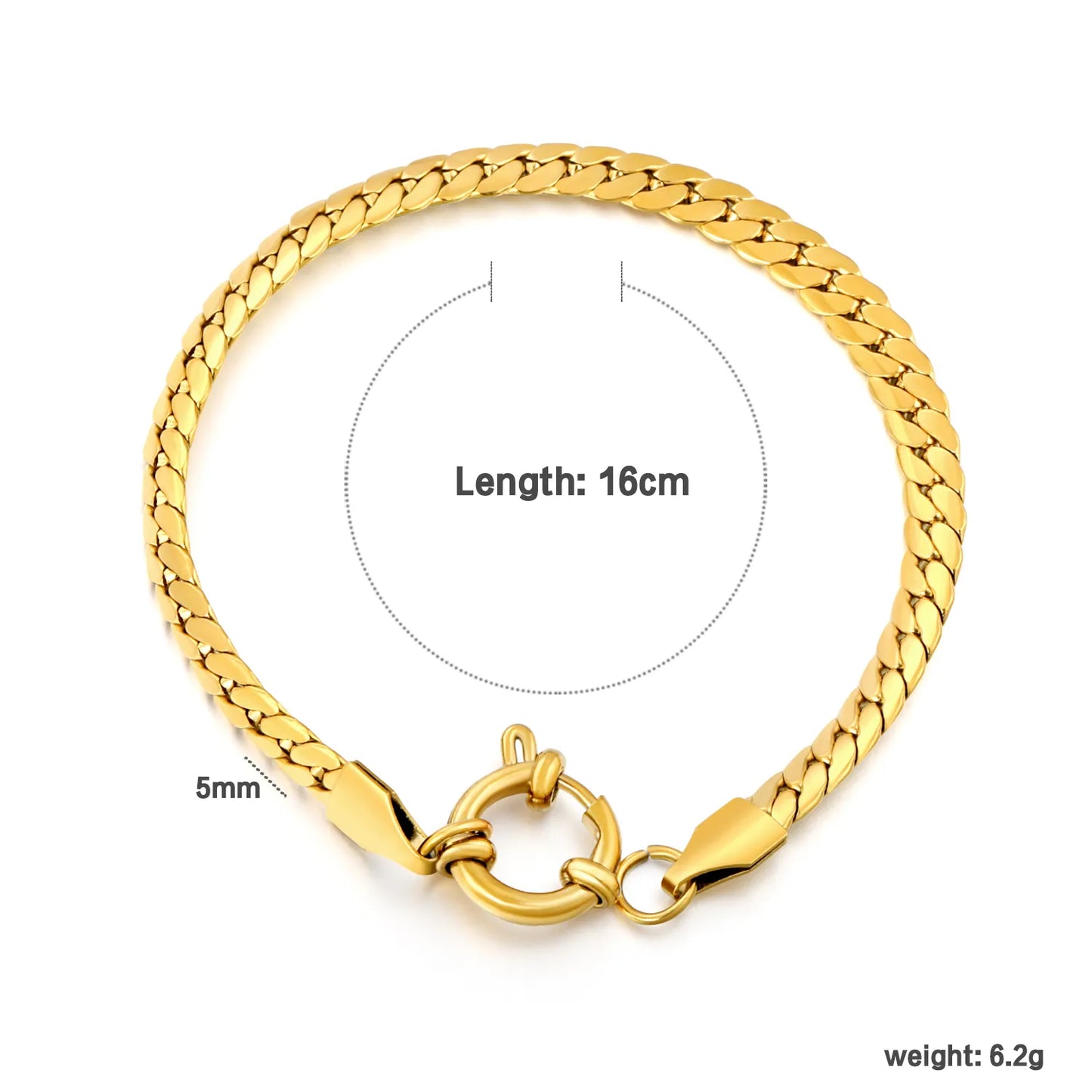 Wholesale 18K Gold Plated 5mm Cuban Link Chain Bracelet | Spring Ring Clasp | MOQ 12