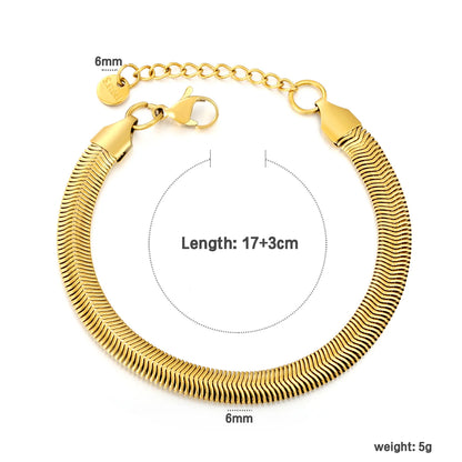 Wholesale 6mm Herringbone Snake Chain Bracelet | 18K Gold Plated | Adjustable Extension | MOQ 12