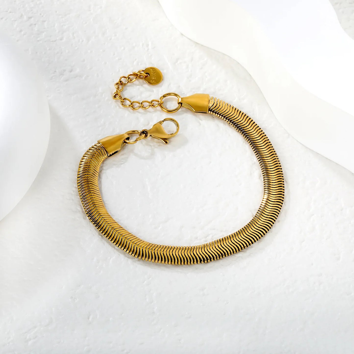 Wholesale 6mm Herringbone Snake Chain Bracelet | 18K Gold Plated | Adjustable Extension | MOQ 12