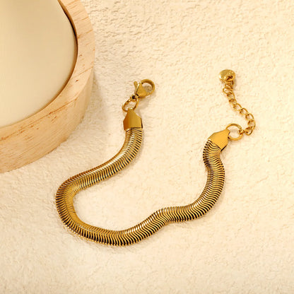 Wholesale 6mm Herringbone Snake Chain Bracelet | 18K Gold Plated | Adjustable Extension | MOQ 12