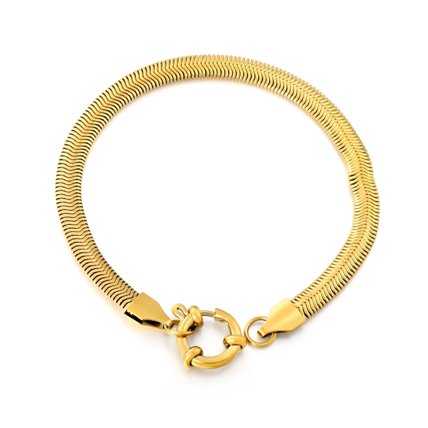 Wholesale 5mm Snake Chain Bracelet | 18K Gold Plated | Spring Ring Clasp | MOQ 12