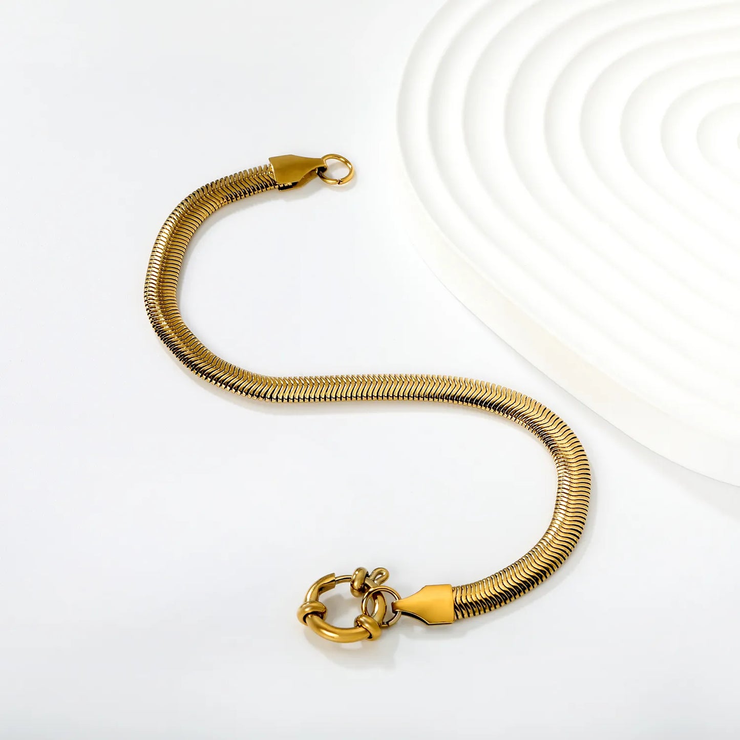 Wholesale 5mm Snake Chain Bracelet | 18K Gold Plated | Spring Ring Clasp | MOQ 12