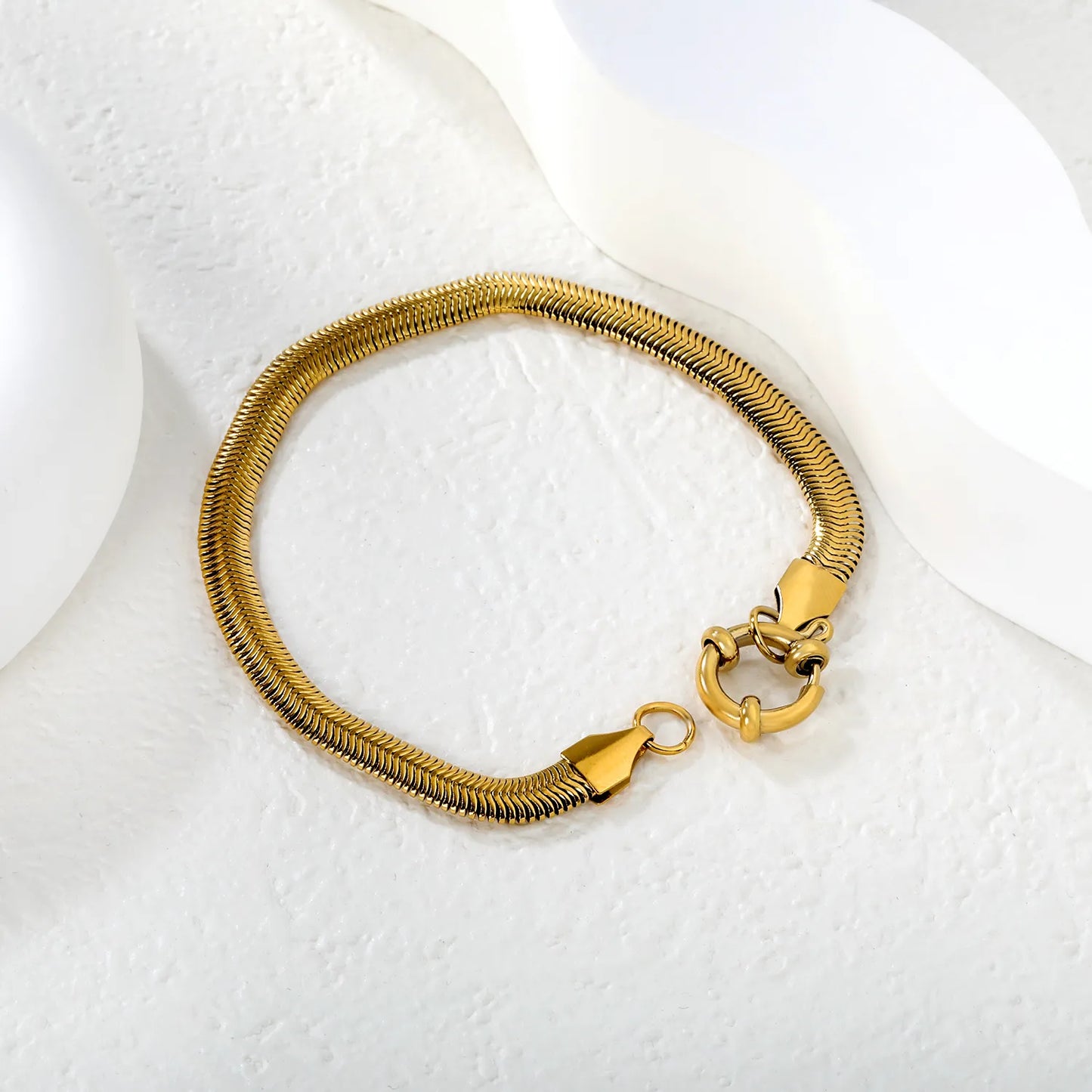 Wholesale 5mm Snake Chain Bracelet | 18K Gold Plated | Spring Ring Clasp | MOQ 12