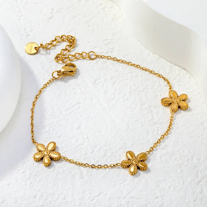 Wholesale Textured Flower Chain Bracelet | 18K Gold Plated | Adjustable Length | Bulk Order MOQ 12