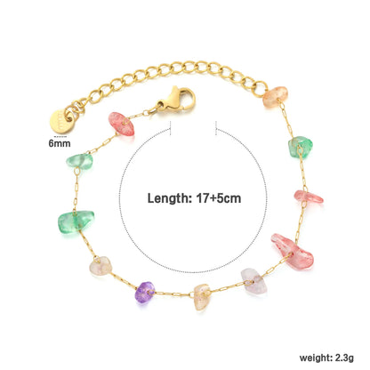 Natural Multicolor Gravel Stone Chain Bracelet | 18K Gold Plated | Irregular Crystal Chips | Adjustable 17+5cm | MOQ 12