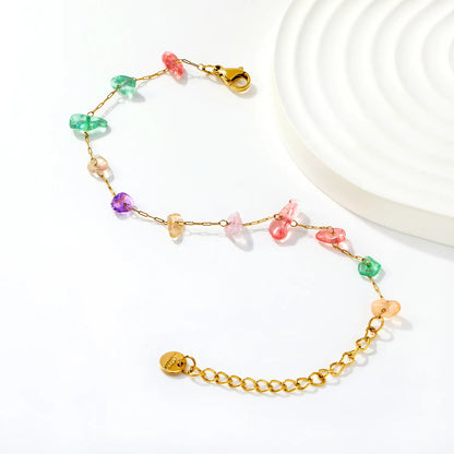 Natural Multicolor Gravel Stone Chain Bracelet | 18K Gold Plated | Irregular Crystal Chips | Adjustable 17+5cm | MOQ 12