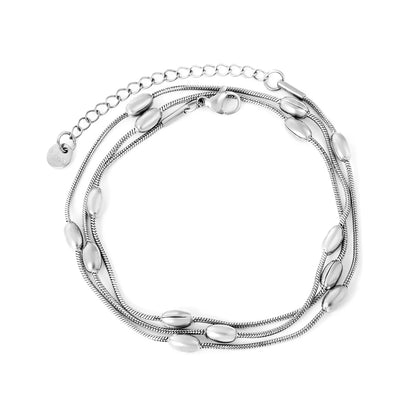 Wholesale Layered Chain Bracelet with Oval Bead Charm | 18K Gold Plated & Silver | Adjustable Length | MOQ 12