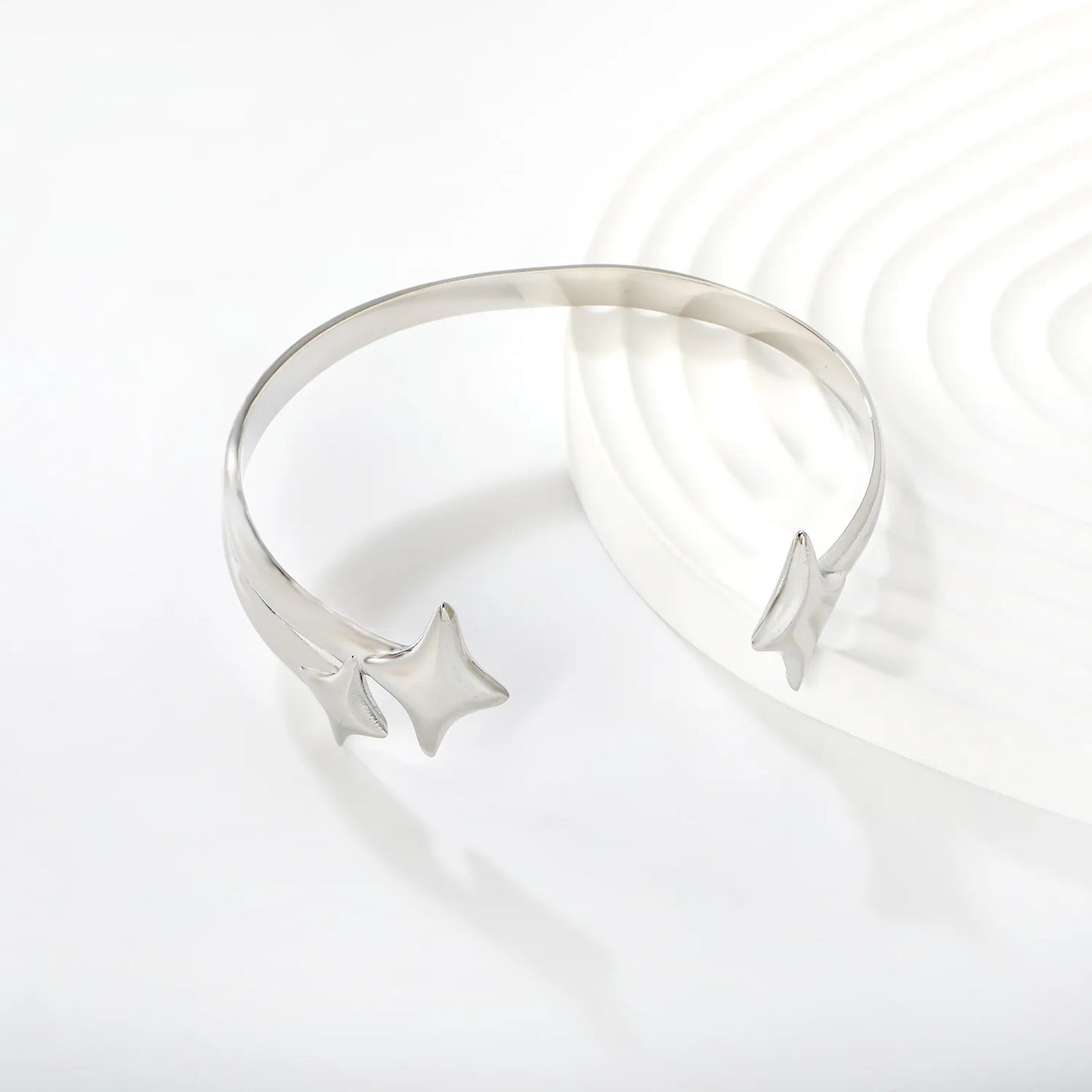18K Gold Plated Star Open Cuff Bangle | Gold & Silver Finishes | Hypoallergenic Stainless Steel | Wholesale MOQ 12