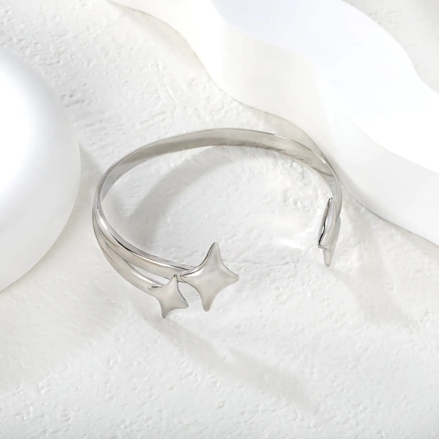 18K Gold Plated Star Open Cuff Bangle | Gold & Silver Finishes | Hypoallergenic Stainless Steel | Wholesale MOQ 12