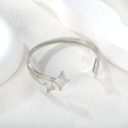 18K Gold Plated Star Open Cuff Bangle | Gold & Silver Finishes | Hypoallergenic Stainless Steel | Wholesale MOQ 12