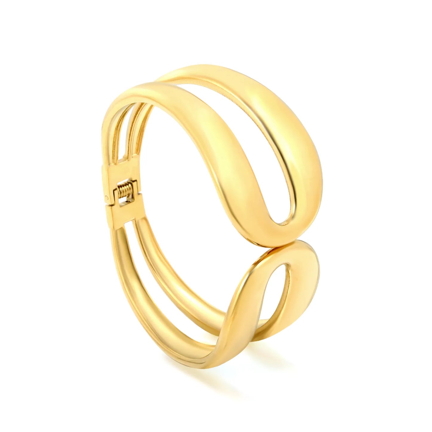 Wholesale Double Layer Curved Open Hinged Bangle | 18K Gold Plated | 60mm | MOQ 12