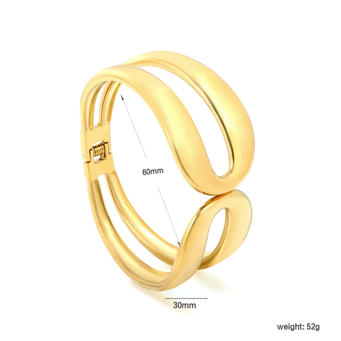 Wholesale Double Layer Curved Open Hinged Bangle | 18K Gold Plated | 60mm | MOQ 12