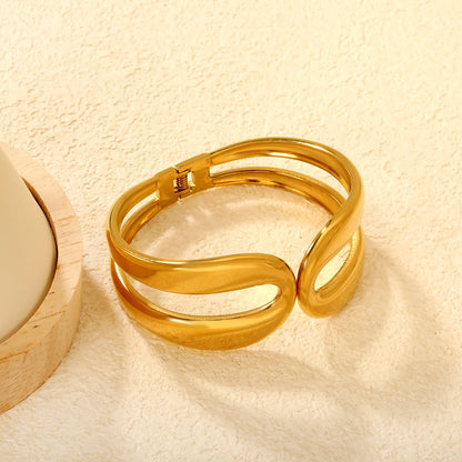 Wholesale Double Layer Curved Open Hinged Bangle | 18K Gold Plated | 60mm | MOQ 12