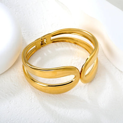 Wholesale Double Layer Curved Open Hinged Bangle | 18K Gold Plated | 60mm | MOQ 12