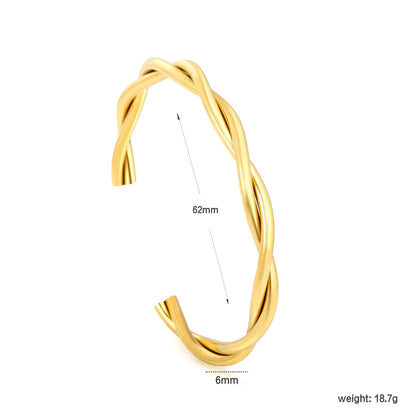 18K Gold Plated Twisted Open Cuff Bangle | Hypoallergenic Stainless Steel | 62mm | MOQ 12