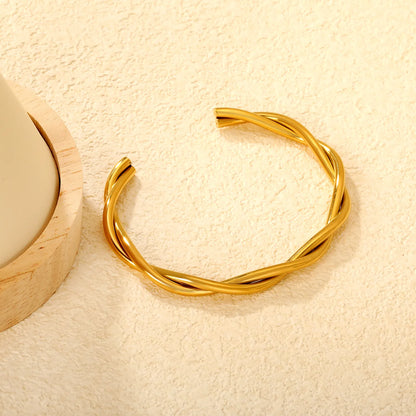 18K Gold Plated Twisted Open Cuff Bangle | Hypoallergenic Stainless Steel | 62mm | MOQ 12