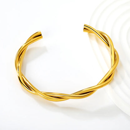18K Gold Plated Twisted Open Cuff Bangle | Hypoallergenic Stainless Steel | 62mm | MOQ 12