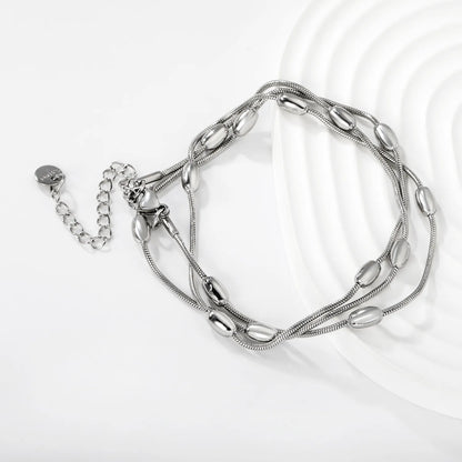 Wholesale Layered Chain Bracelet with Oval Bead Charm | 18K Gold Plated & Silver | Adjustable Length | MOQ 12