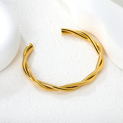 18K Gold Plated Twisted Open Cuff Bangle | Hypoallergenic Stainless Steel | 62mm | MOQ 12