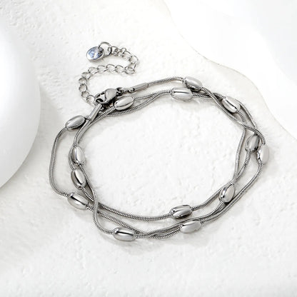 Wholesale Layered Chain Bracelet with Oval Bead Charm | 18K Gold Plated & Silver | Adjustable Length | MOQ 12