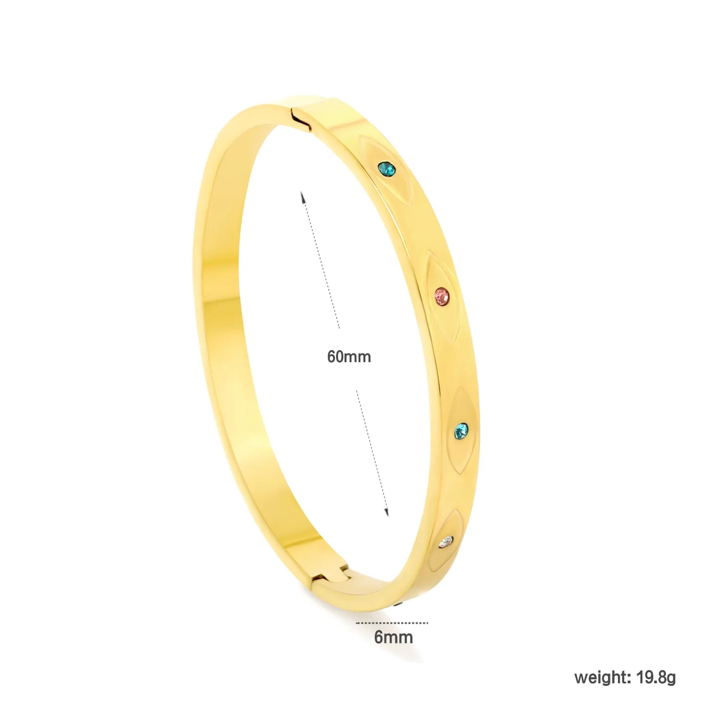 Sleek Gemstone Inlay Hinged Bangle | 18K Gold Plated | 60mm | Wholesale MOQ 12