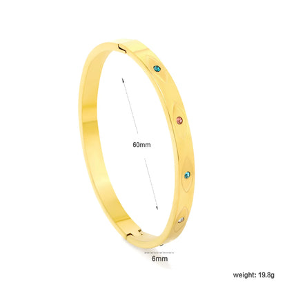 Sleek Gemstone Inlay Hinged Bangle | 18K Gold Plated | 60mm | Wholesale MOQ 12