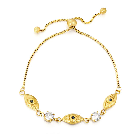18K Gold Plated Eye & Crystal Adjustable Bracelet | Wholesale MOQ 12