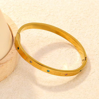 Sleek Gemstone Inlay Hinged Bangle | 18K Gold Plated | 60mm | Wholesale MOQ 12