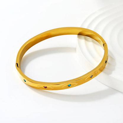 Sleek Gemstone Inlay Hinged Bangle | 18K Gold Plated | 60mm | Wholesale MOQ 12