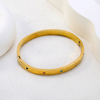Sleek Gemstone Inlay Hinged Bangle | 18K Gold Plated | 60mm | Wholesale MOQ 12
