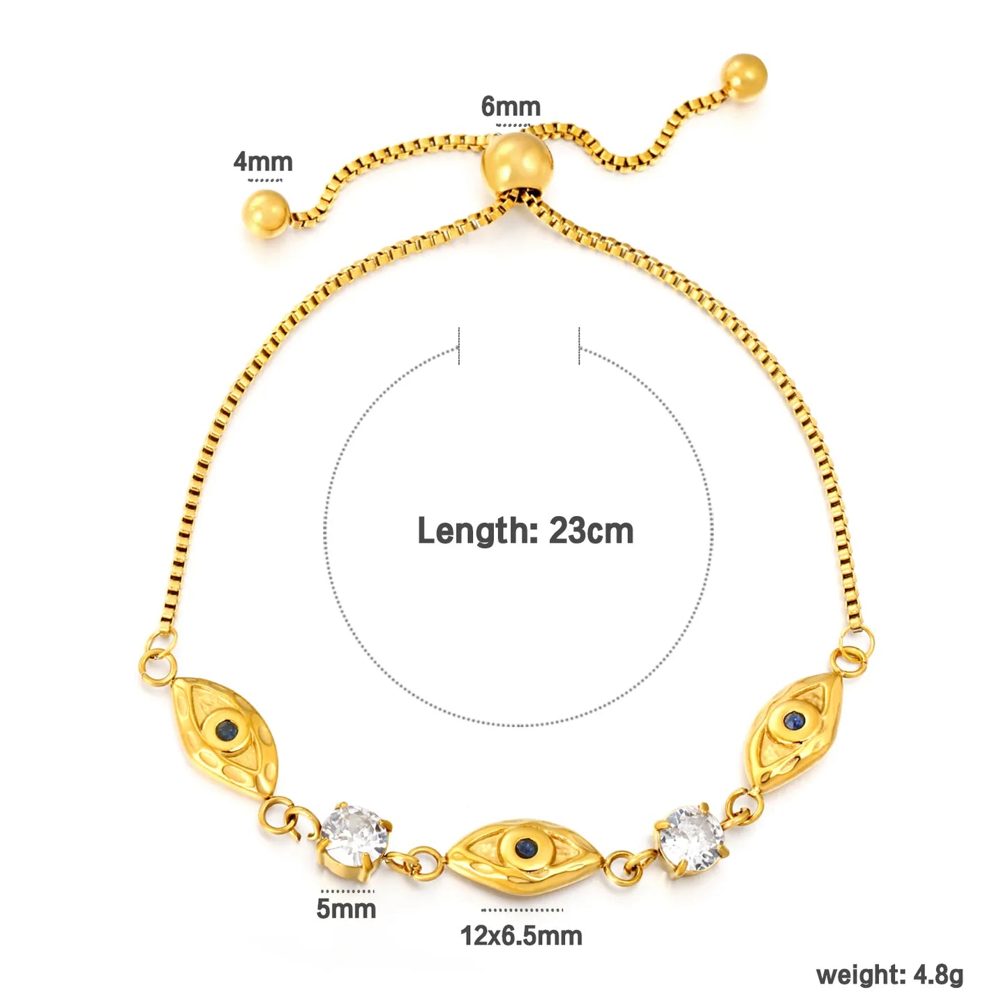 18K Gold Plated Eye & Crystal Adjustable Bracelet | Wholesale MOQ 12