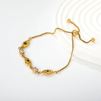 18K Gold Plated Eye & Crystal Adjustable Bracelet | Wholesale MOQ 12