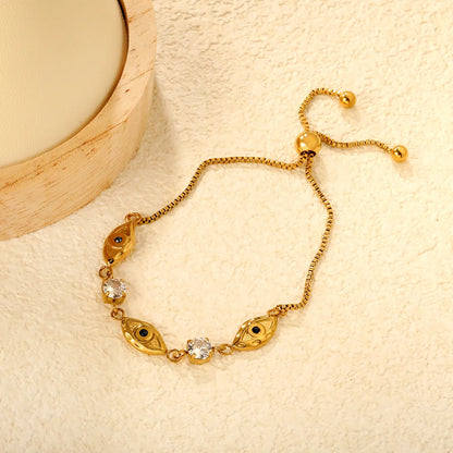 18K Gold Plated Eye & Crystal Adjustable Bracelet | Wholesale MOQ 12