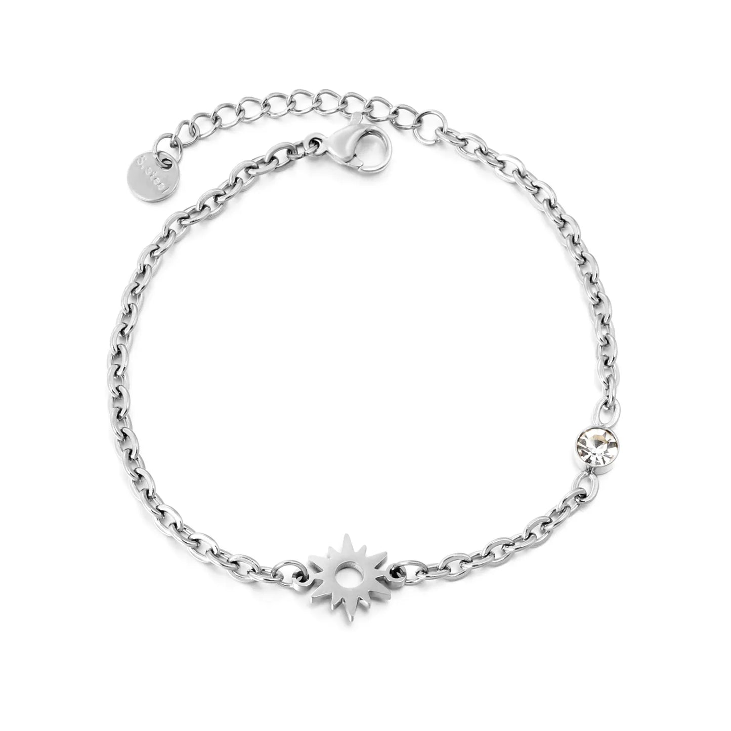 Sunburst & Crystal Charm Chain Bracelet Gold/Silver Color | Wholesale | Bulk Order MOQ 12