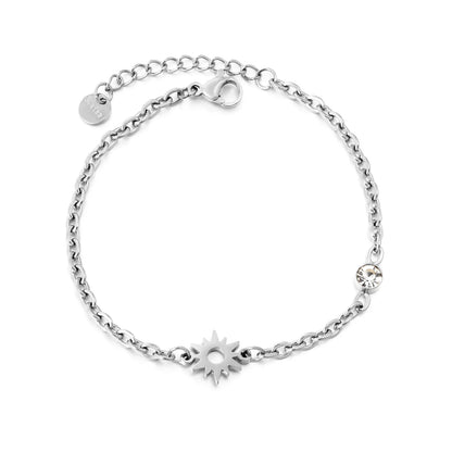 Sunburst & Crystal Charm Chain Bracelet Gold/Silver Color | Wholesale | Bulk Order MOQ 12