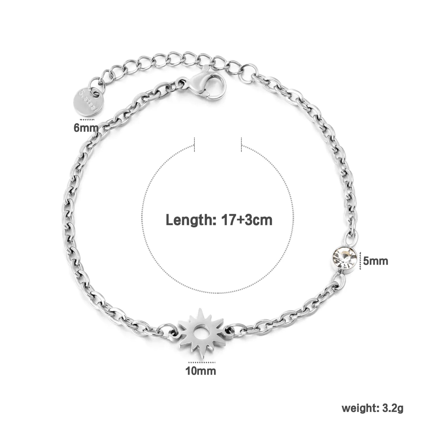 Sunburst & Crystal Charm Chain Bracelet Gold/Silver Color | Wholesale | Bulk Order MOQ 12