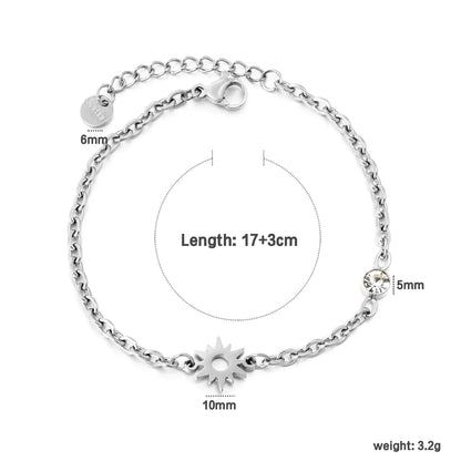 Sunburst & Crystal Charm Chain Bracelet Gold/Silver Color | Wholesale | Bulk Order MOQ 12