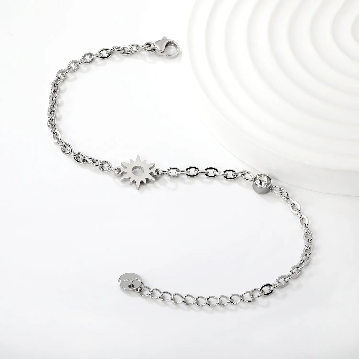 Sunburst & Crystal Charm Chain Bracelet Gold/Silver Color | Wholesale | Bulk Order MOQ 12