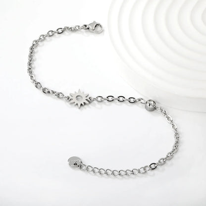 Sunburst & Crystal Charm Chain Bracelet Gold/Silver Color | Wholesale | Bulk Order MOQ 12