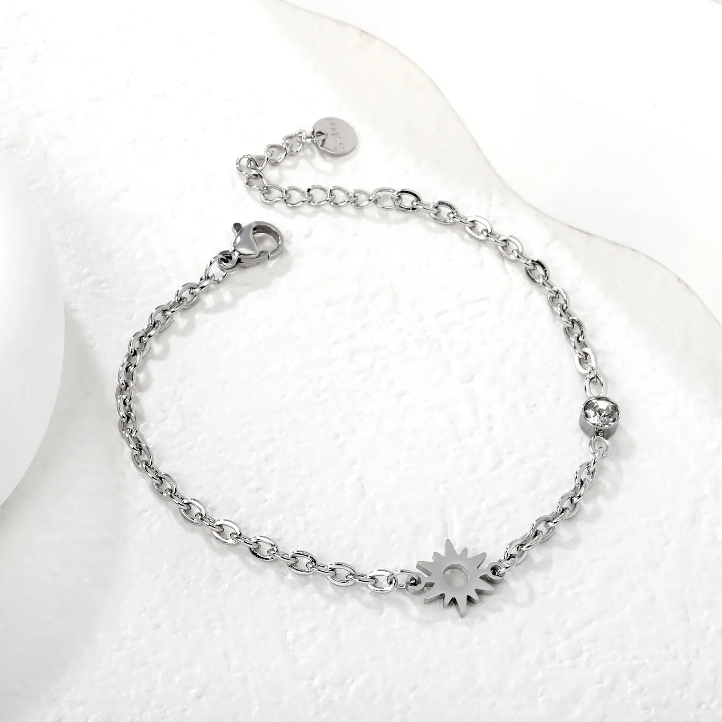 Sunburst & Crystal Charm Chain Bracelet Gold/Silver Color | Wholesale | Bulk Order MOQ 12