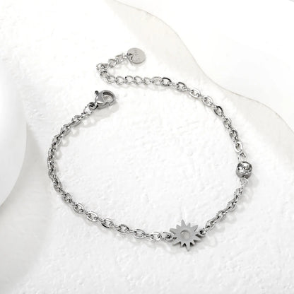 Sunburst & Crystal Charm Chain Bracelet Gold/Silver Color | Wholesale | Bulk Order MOQ 12