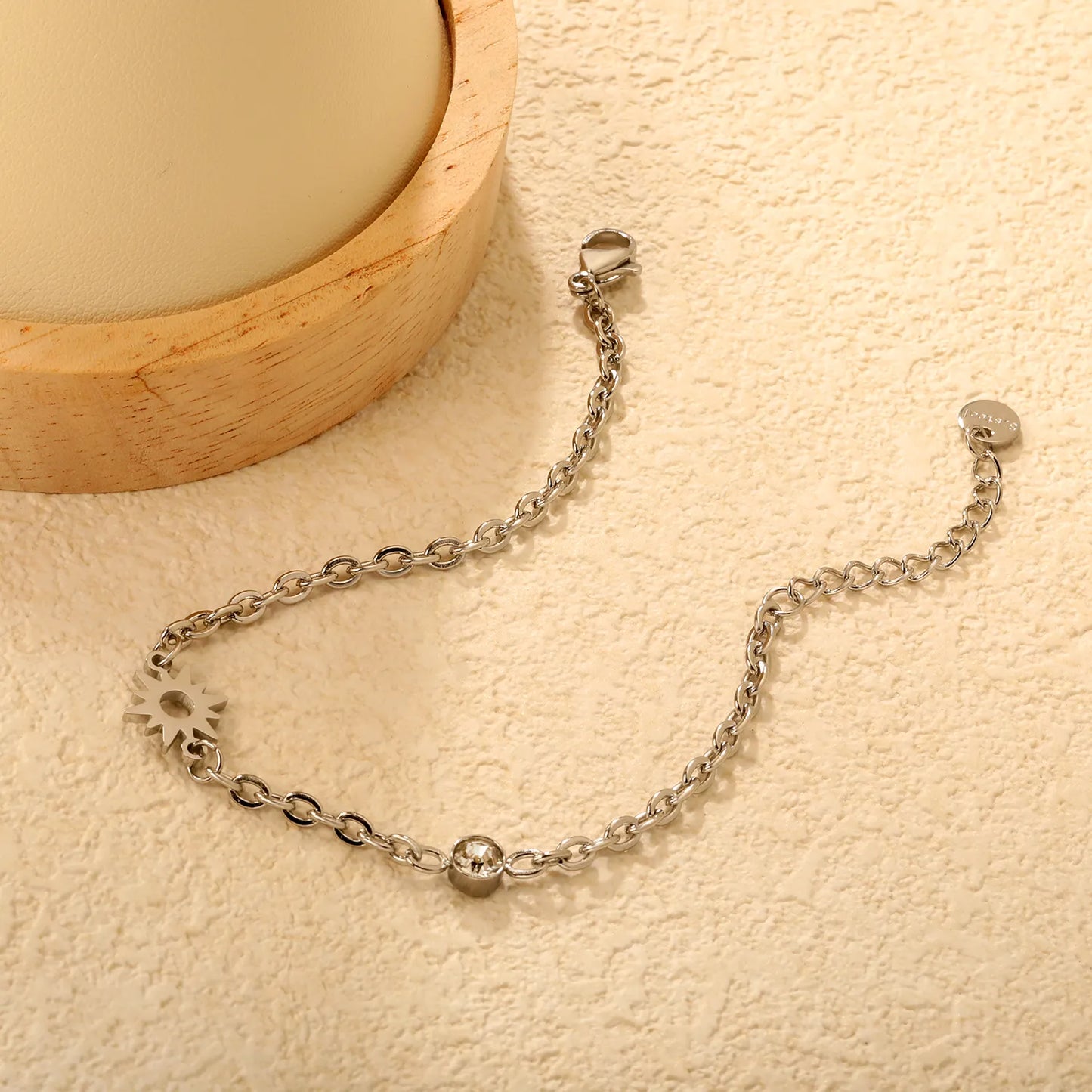 Sunburst & Crystal Charm Chain Bracelet Gold/Silver Color | Wholesale | Bulk Order MOQ 12