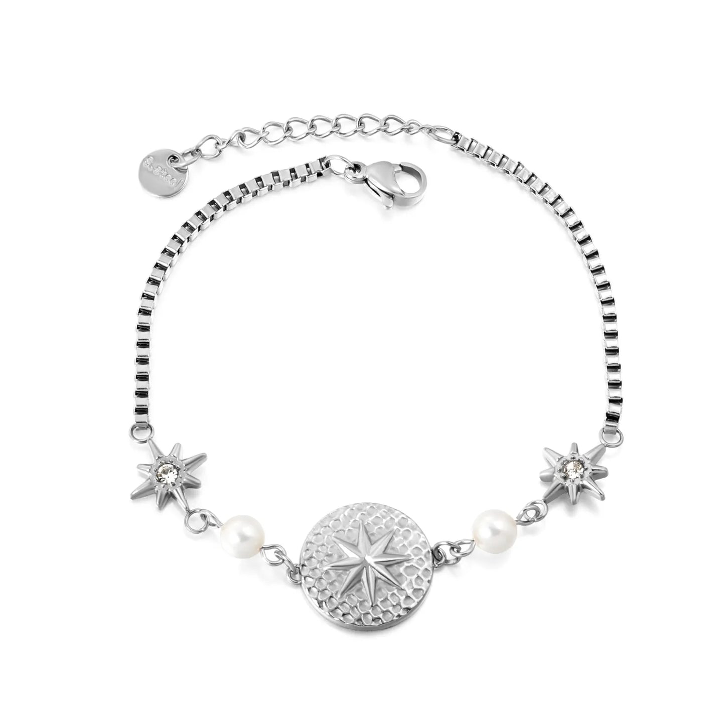 North Star & Pearl Charm Chain Bracelet | Gold/Silver Color | Wholesale MOQ 12 | 18K Gold Plated