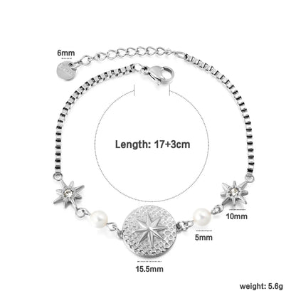 North Star & Pearl Charm Chain Bracelet | Gold/Silver Color | Wholesale MOQ 12 | 18K Gold Plated