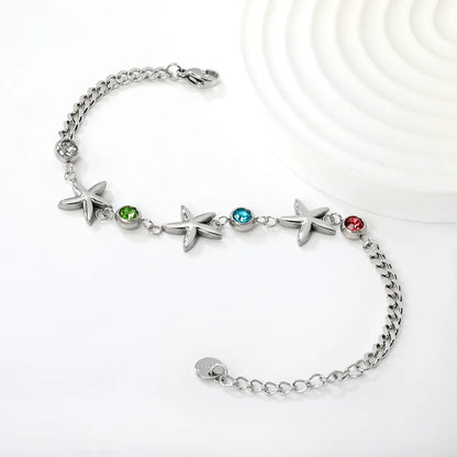 Wholesale Starfish & Multicolor Crystal Charm Chain Bracelet | 18K Gold Plated & Silver | Adjustable 17+3cm | MOQ 12